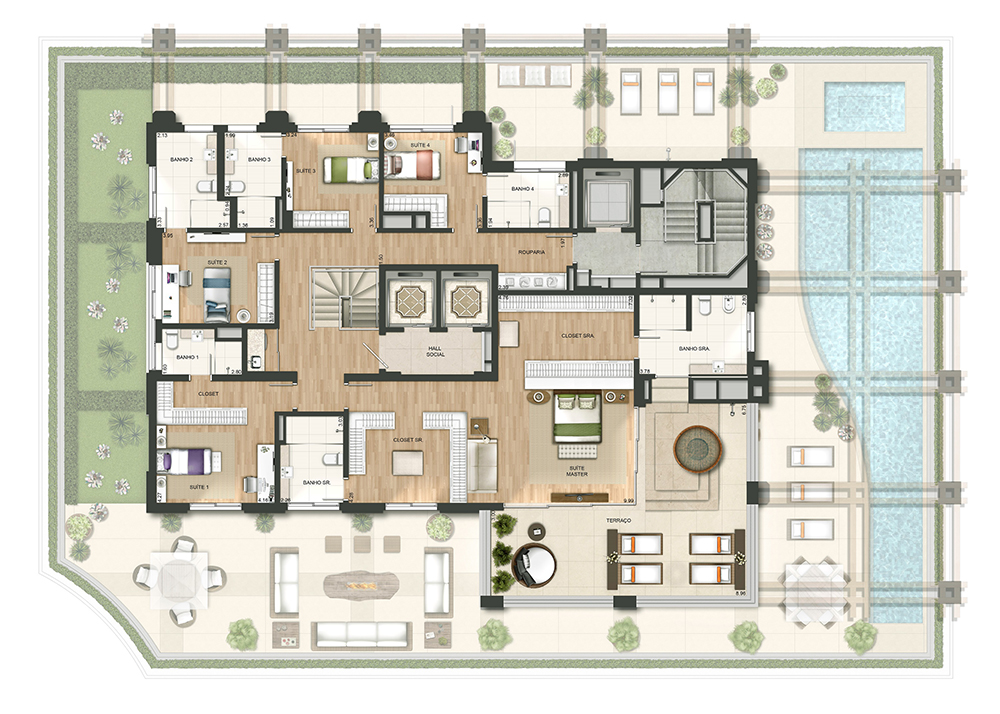 Planta - Apartamento Duplex de Luxo 893m² na Vila Olímpia: 5 Suítes, 6 Vagas à Venda em São Paulo - Carlos Botelho Negócios Imobiliários