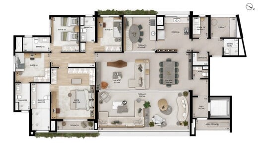 Planta - Apartamento à venda, no Ampere Brooklin,  em São Paulo, Brooklin, com 4 quartos, 262m² - Carlos Botelho Negócios Imobiliários