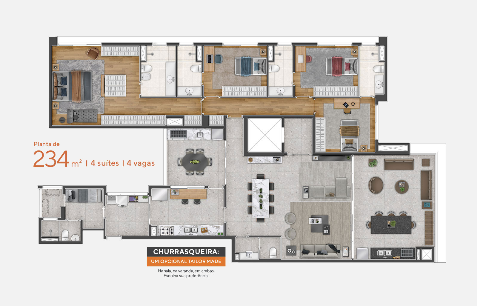 Planta - Exclusivo apartamento de luxo com 234m² à venda no Campo Belo SP | 4 suítes | 4 vagas - Carlos Botelho Negócios Imobiliários
