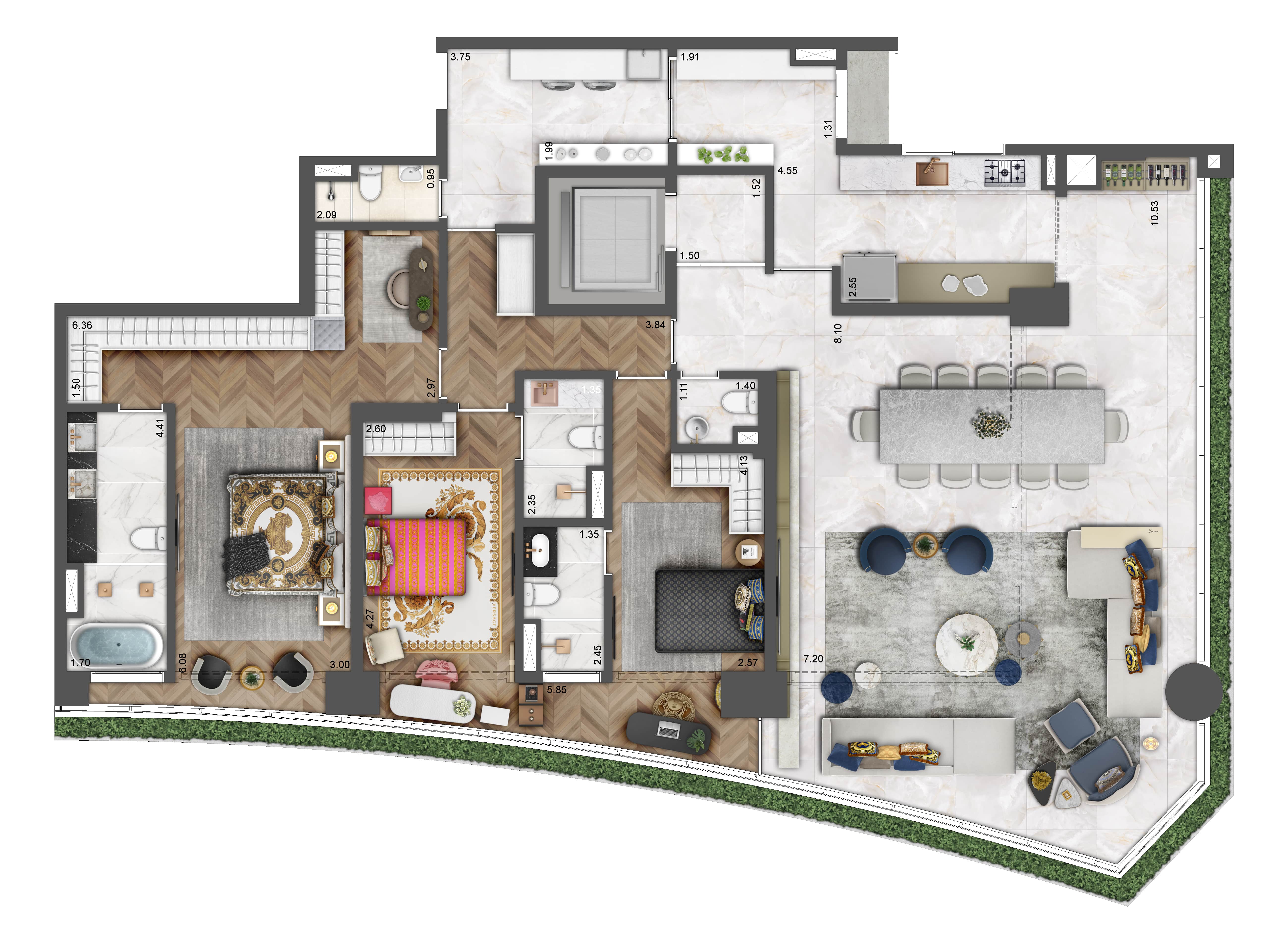 Planta - Villa Versace Lavvi Moema: 217m², 3 Suítes junto ao Ibirapuera - Carlos Botelho Negócios Imobiliários