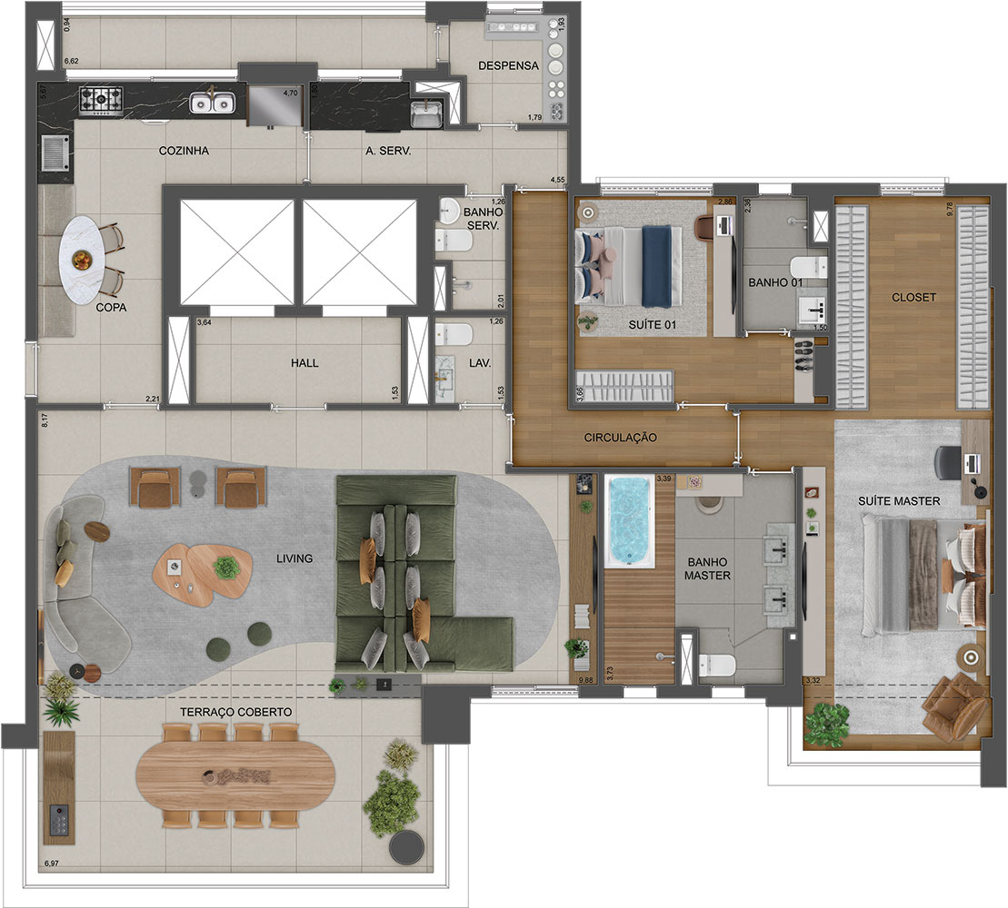 Planta - Agami Park Residence: Apartamento de luxo com 215m², 3 suítes e 3 vagas em Moema - Carlos Botelho Negócios Imobiliários