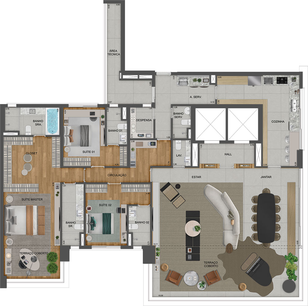 Planta - Apartamento de luxo com 4 suítes à venda em São Paulo, Moema, com 290m² - Carlos Botelho Negócios Imobiliários