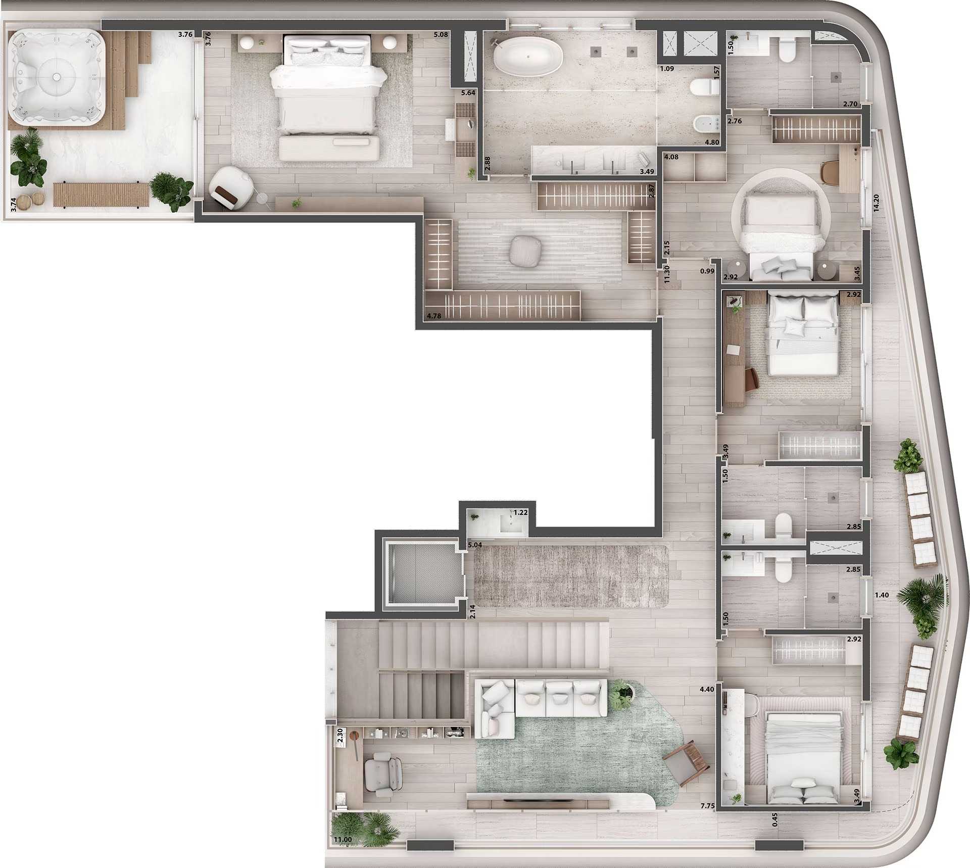 Planta - Etmo Jardins Plaenge: Cobertura Duplex de 482,54 m² com 4 Suítes e 4 vagas à  venda nos Jardins em São Paulo/SP - Carlos Botelho Negócios Imobiliários