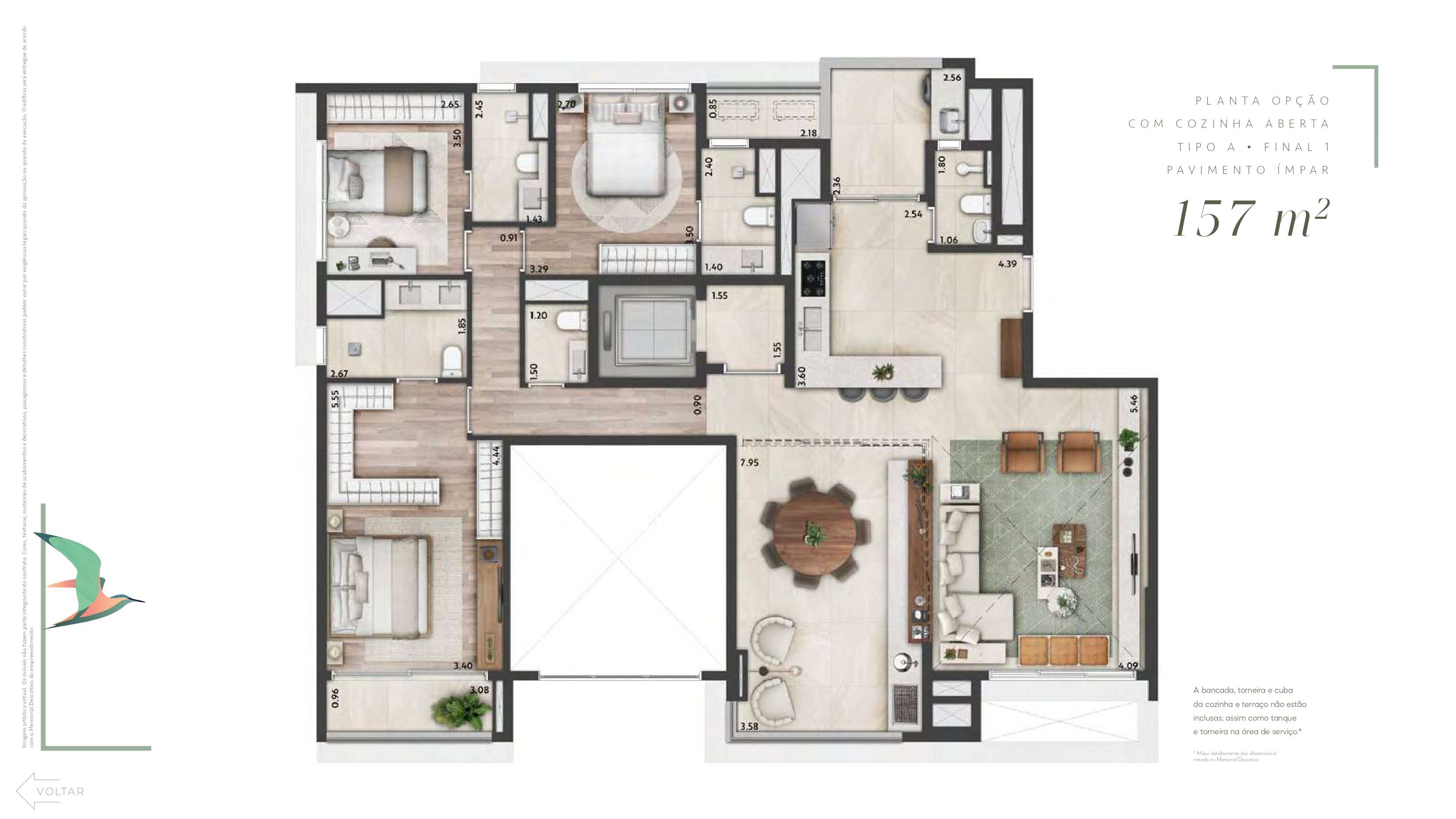 Planta - Altier Moema Pássaros: Apartamento Garden de 286 m2, 3 Suítes, 2 Vagas à venda em Moema/SP - Carlos Botelho Negócios Imobiliários