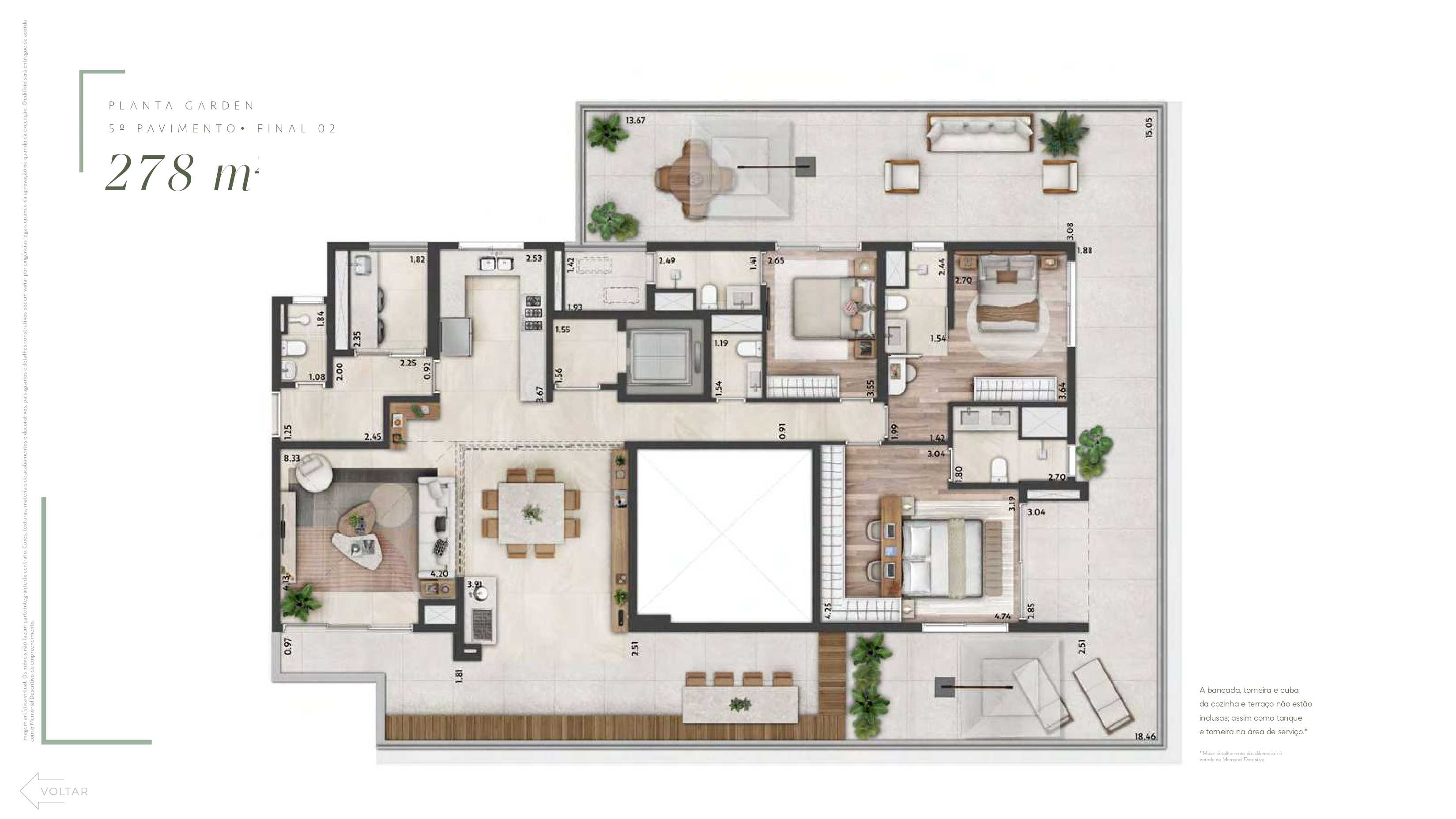 Planta - Altier Moema Pássaros: Apartamento Garden de 286 m2, 3 Suítes, 2 Vagas à venda em Moema/SP - Carlos Botelho Negócios Imobiliários