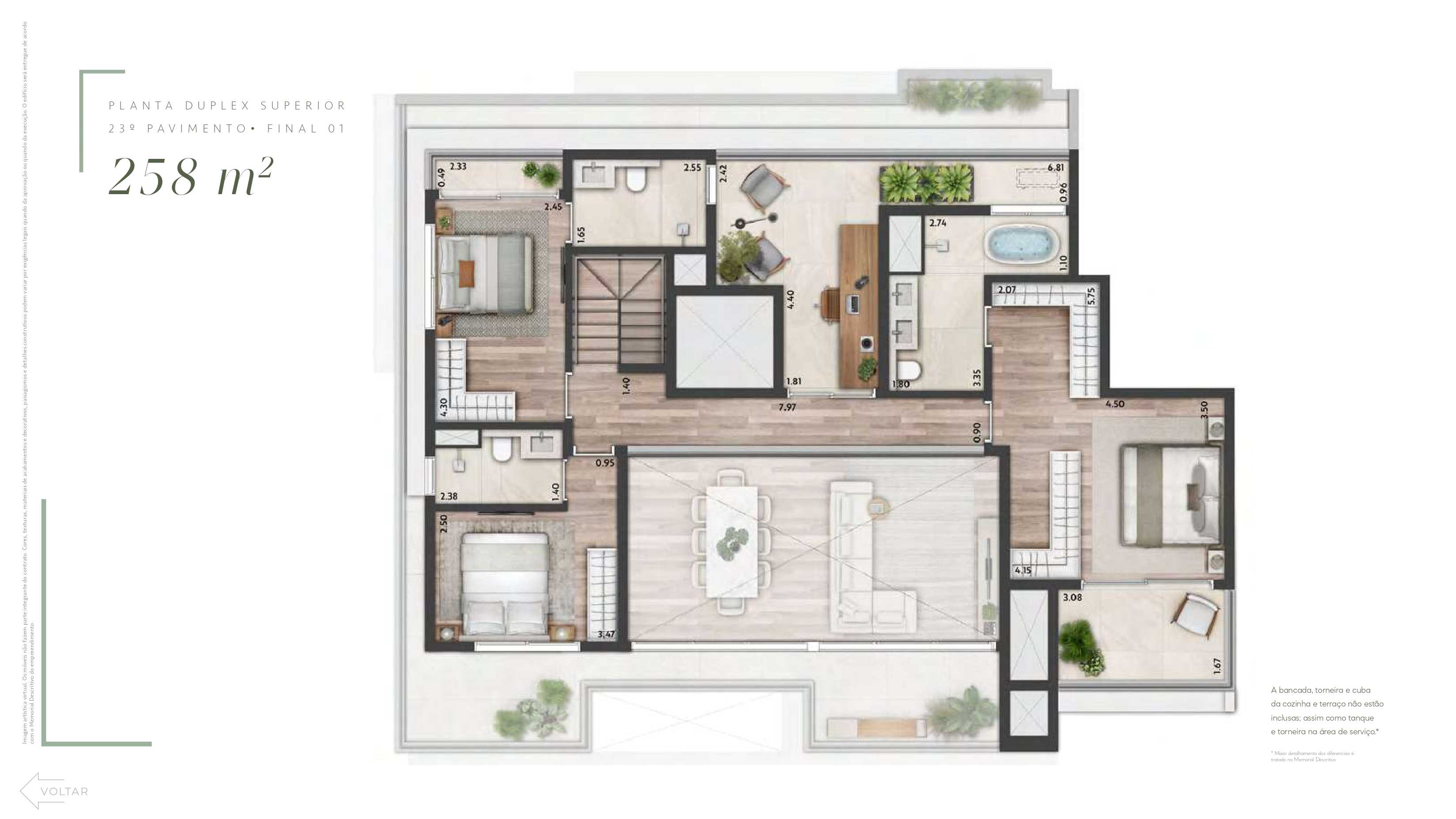 Planta - Altier Moema Pássaros: Apartamento Garden de 286 m2, 3 Suítes, 2 Vagas à venda em Moema/SP - Carlos Botelho Negócios Imobiliários