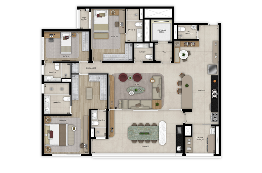 Planta - Espaçosos Apartamentos de 184 m2, 3 a 4 Suítes, 3 Vagas a Venda no Alto da Boa Vista-SP - Carlos Botelho Negócios Imobiliários