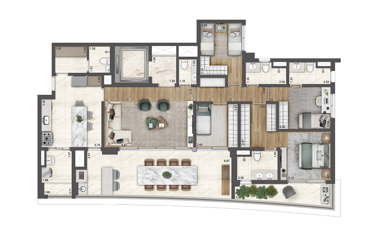 Planta - Apartamento de 166 m2 com 4 dormitórios à venda na Chácara Klabin em São Paulo/SP - Carlos Botelho Negócios Imobiliários
