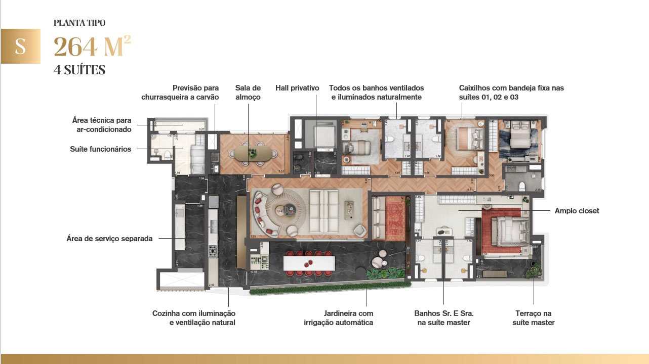 Planta - Le Six Residences Lavvi: Apartamentos de Luxo com 264 m2, 4 suítes e 3 vagas à Venda no Paraíso em São Paulo-SP - Carlos Botelho Negócios Imobiliários
