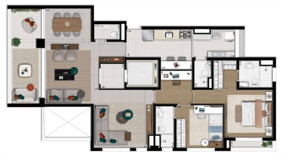Planta - Apartamento à Venda no Jardim Paulista, Vista Caconde: 3 Quartos, 2 a 3 vagas, 127 a 138m², Perto do Ibirapuera. - Carlos Botelho Negócios Imobiliários