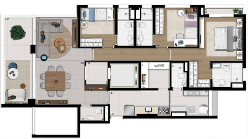 Planta - Apartamento à Venda no Jardim Paulista, Vista Caconde: 3 Quartos, 2 a 3 vagas, 127 a 138m², Perto do Ibirapuera. - Carlos Botelho Negócios Imobiliários